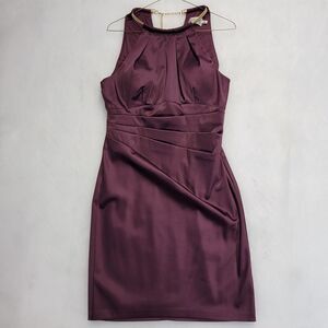 Eliza J Midi Lined Gold Necklace Collar Sz 8 Purple Sleeveless Dress Womens New